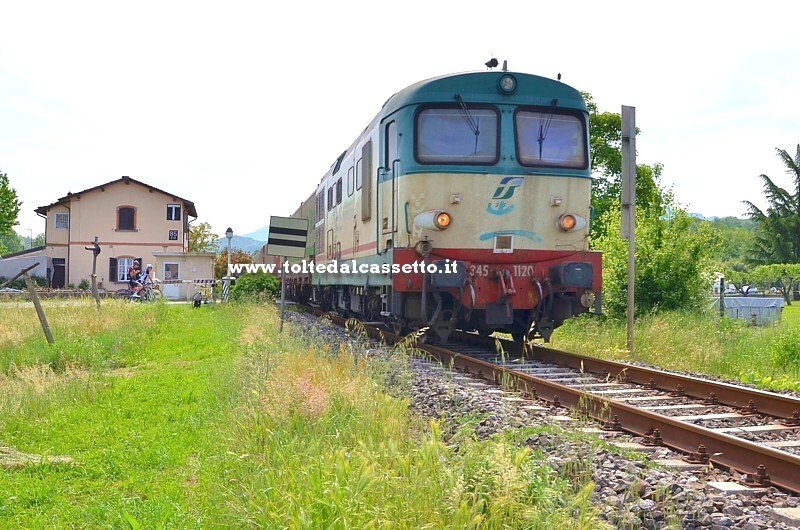 AULLA - Una locomotiva diesel D 345-1120 traina un treno merci container nei pressi del casello ad est di Pallerone (km 85 + 112m)
