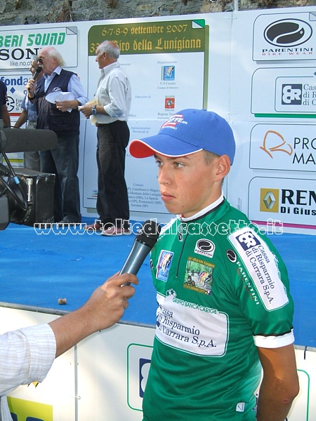 GIRO DELLA LUNIGIANA 2007 - A Fosdinovo intervista per il veneto Giorgio Cecchinel, nuova maglia verde della corsa
