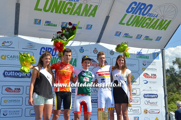 GIRO DELLA LUNIGIANA 2015 - Sul podio i primi tre classificati: 1 Daniel Savini (Toscana)- 2 Riccardo Lucca (Veneto) - 3 Mattia Melloni (Emilia Romagna)