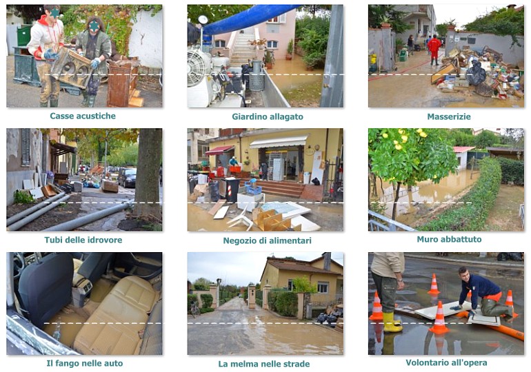 MARINA DI CARRARA (Alluvione del 5/11/2014) - Collage fotografico dei danni verificatisi nella "zona rossa" (2)