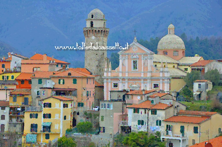 ORTONOVO di LUNI - La chiesa di San Lorenzo e la torre di Guinigi in un'immagine zoom con effetto "quadro a olio"
