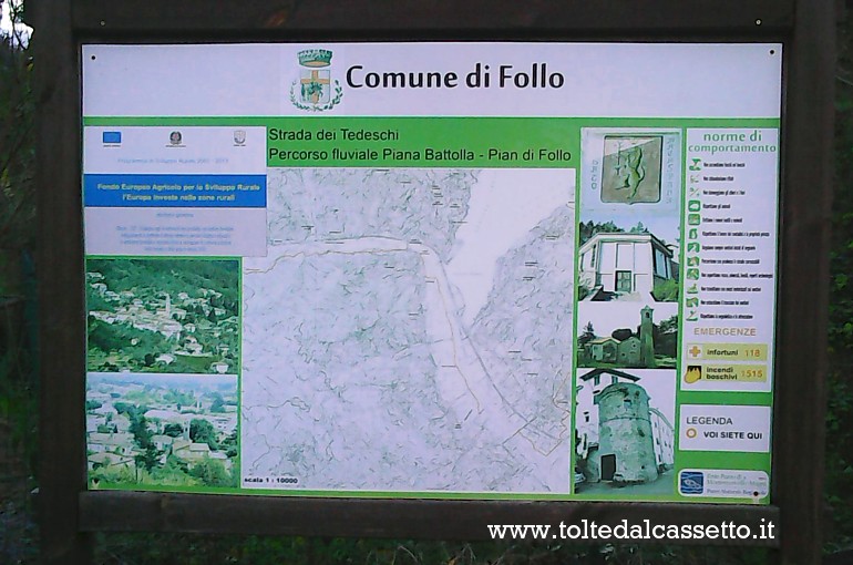 FOLLO - Segnaletica turistica della "Strada dei Tedeschi", tratto fluviale da Piana Battolla a Pian di Follo
