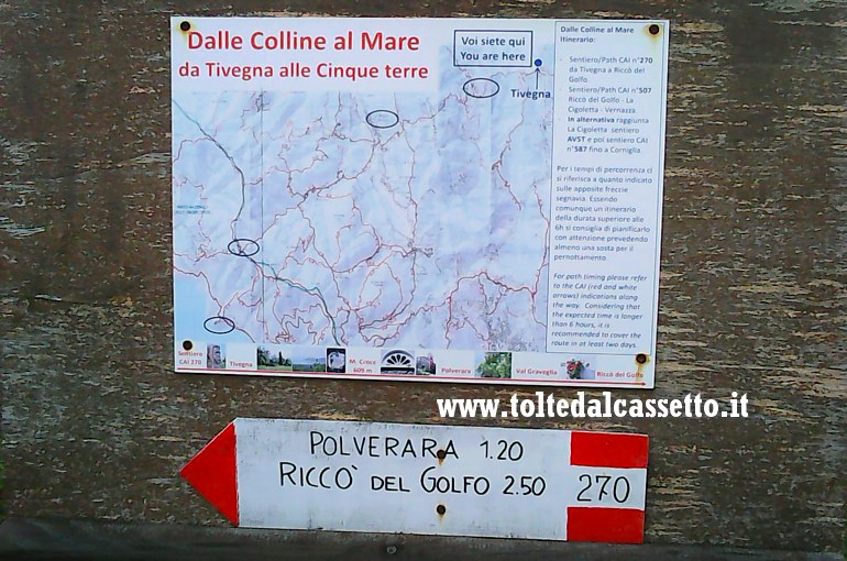 TIVEGNA - Segnaletica turistica indicante i sentieri del CAI che portano alle Cinque Terre (Dalle Colline al Mare)