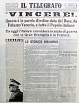 IL TELEGRAFO dell'11 giugno 1940 - L'Italia dichiara guerra alla Francia e alla Gran Bretagna