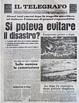 IL TELEGRAFO del 12-10-1963. Prima pagina interamente dedicata alla tragedia del Vajont