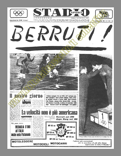 STADIO del 4 settembre 1960 - Livio Berruti vince i 200 metri piani alle Olimpiadi di Roma. E' il primo europeo che iscrive il suo nome nell'albo d'oro di tale competizione