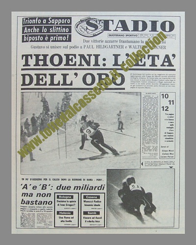 STADIO dell'11 febbraio 1972 - Gustav Thoeni conquista la medaglia d'oro nello slalom gigante alle Olimpiadi invernali di Sapporo