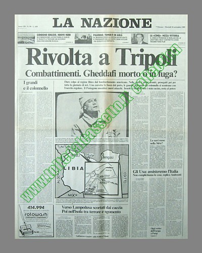 LA NAZIONE del 17 aprile 1986 - Rivolta a Tripoli contro il leader libico Gheddafi che si ignora sia morto o in fuga...