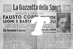 LA GAZZETTA DELLO SPORT del 2 giugno 1947 - Al 30 Giro d'Italia Fausto Coppi vince la tappa Roma-Napoli battendo in volata Leoni e Bartali
