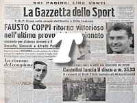 LA GAZZETTA DELLO SPORT dell'11 ottobre 1948 - Sulle strade di Emilia e Toscana Fausto Coppi vince il GP Ursus