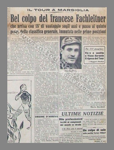 TUTTOSPORT del 9 luglio 1947 - Al 34 Tour de France il francese Edouard Fachleitner si impone sul traguardo di Marsiglia con 18 minuti di vantagggio sugli assi