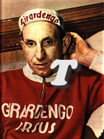 Ritratto di Brik Schotte con la tuta della squadra "Girardengo - Ursus". Il ciclista fiammingo fu due volte campione del mondo su strada (1948 e 1950)