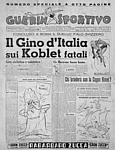 GUERIN SPORTIVO del 13 giugno 1950 - Con la solita vena ironica si titola su Gino Bartali che  arrivato secondo al Giro d'Italia dietro a Hugo Koblet. Lo svizzero fu il primo straniero nell'albo d'oro della corsa