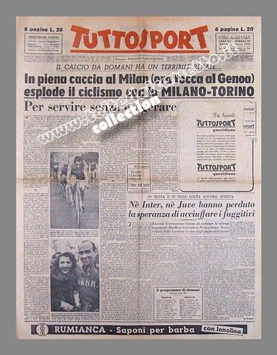 TUTTOSPORT del 10 marzo 1951 - Quello che presenta la Milano-Torino di ciclismo  l'ultimo numero della testata con cadenza trisettimanale