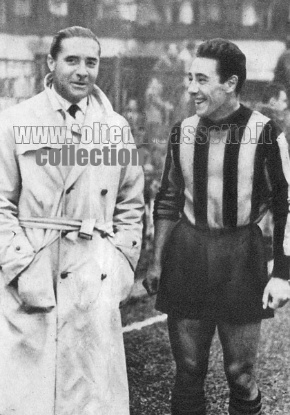 Siamo nel 1947, prima di Inter-Lucchese (6-0) e il campione di ieri PEPPINO MEAZZA si fa fotografare col campione attuale BENITO LORENZI