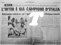 GAZZETTA DI PARMA del 3 maggio 1971 - L'Inter  gi campione d'Italia. La lotta per lo scudetto si  conclusa con due giornate di anticipo...